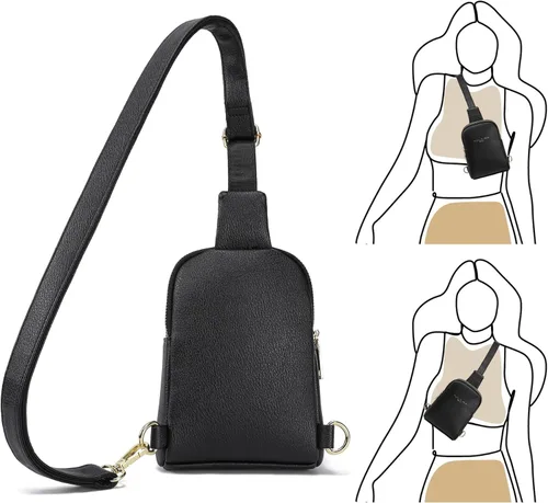 Vista 10 de INICAT Bolso bandolera pequeño de viaje de cuero para mujer, riñoneras cruzadas para mujer