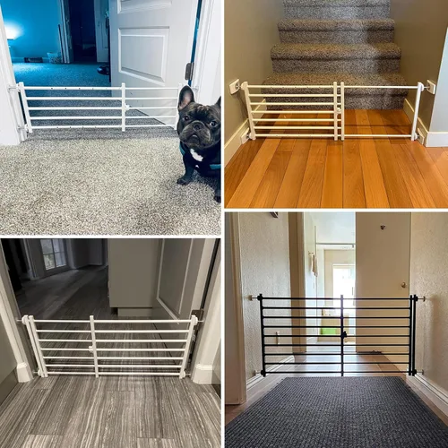 Vista 6 de Malier Puerta de interior para perros con puerta, puerta extra ancha de metal para mascotas, puerta corta para perros para escaleras, montaje a