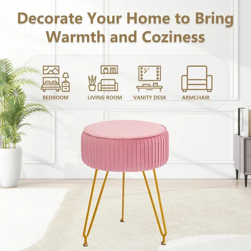 Vista 39 de Taburete de tocador de terciopelo, moderno taburete otomano con patas doradas ajustables, silla de maquillaje para tocador, silla de tocador pequeña