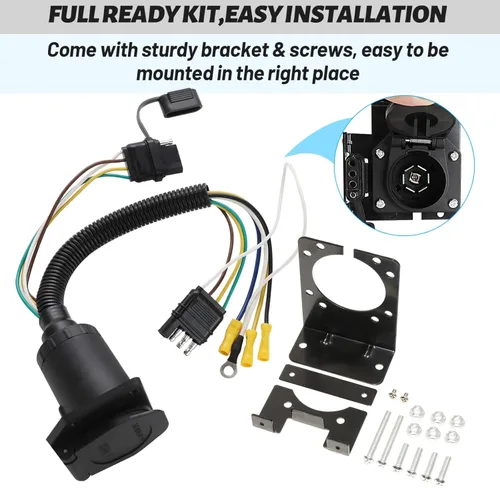 Vista 8 de MECMO Multi-Tow 4 Way Flat to 7 Way Blade and 4 Flat Trailer Adapter with Custom 4-Pin Trailer Arnés de cableado para Jeep Wrangler JL/JLU Jeep