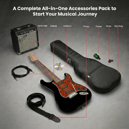 Vista 3 de Fender Squier Affinity Stratocaster - Edición Limitada Negra, Paquete con Amplificador Frontman 10G, Estuche, Afinador, Cable de Instrumento