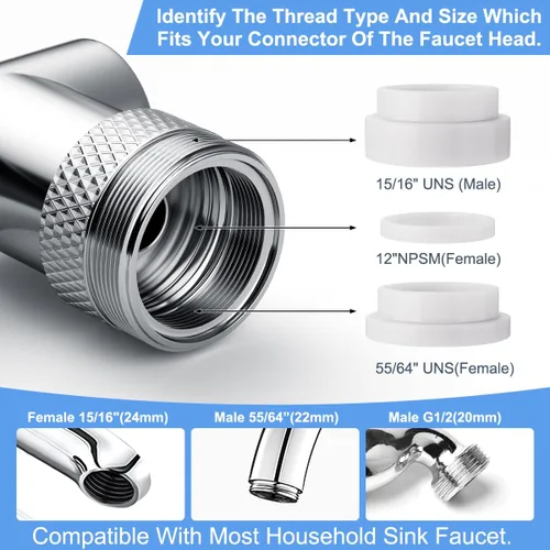 Vista 7 de Extensor de grifo giratorio de 1440°, extensor de aireador de grifo de fregadero, filtro extensible giratorio, con 2 modos de protección contra