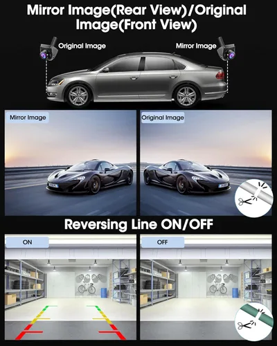 Vista 6 de 【Rotación de 360°】 Cámara de respaldo AHD 1080P para coche Super visión nocturna 170° gran angular cámara inversa IP69 impermeable cámara