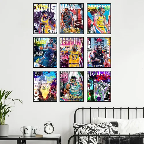 Vista 7 de Bigwig Prints Pósteres de baloncesto para dormitorio de niños, decoración de sala de baloncesto, carteles de la NBA, Steph Curry, arte de pared