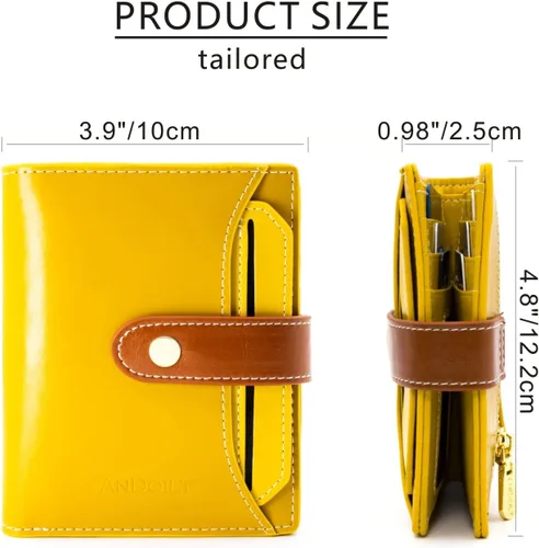 Vista 3 de ANDOILT Billeteras para mujer, de piel auténtica, pequeña, plegable, con bloqueo RFID, con bolsillo para monedas, ventana de identificación, Cartera