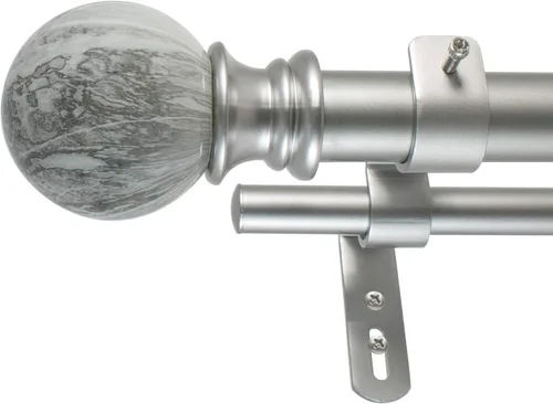 Decopolitan 30023-AS36 - Juego de barra de cortina doble con bola de mármol, 36 a 72 pulgadas, plata antigua