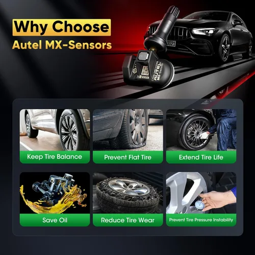 Vista 8 de Autel Juego de 4 sensores TPMS, sensor MX-2 en 1, 315 MHz + sensor programable universal TPMS de presión de 433 MHz, nivel OE 100% clonable por