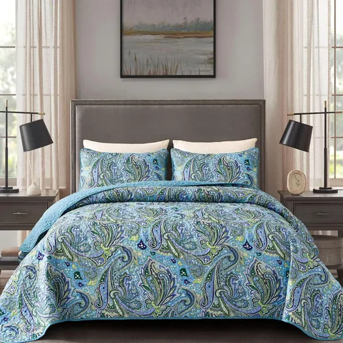Vista 33 de DJY Juego de edredón de paisley azul marino King, juego de colcha y cubrecama boho de 3 piezas, ropa de cama de microfibra suave y ligera