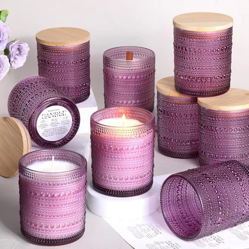 Vista 9 de DARJEN Paquete de 12 tarros de vela ámbar para hacer velas, tarros vacíos de 8 onzas para hacer velas de vidrio con tapas y etiquetas de bambú