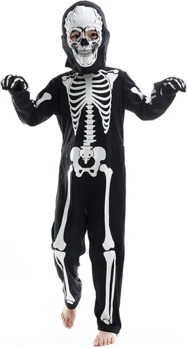 Vista 5 de Sincere Party - Disfraz de esqueleto que brilla en la oscuridad, para Halloween, para niños y niñas