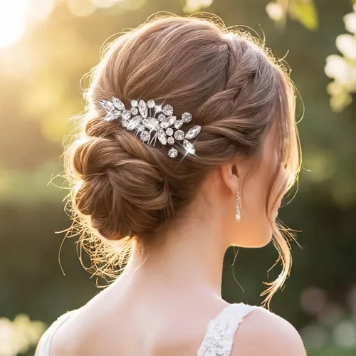 Vista 2 de Unicra Peine de pelo de novia de cristal, accesorio para el cabello con diamantes de imitación para mujeres y niñas (A-Plata)