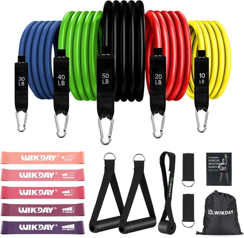 Vista 6 de WIKDAY Exercise Resistance Bands with Handles for Working Out Workout Bands Set with Door Anchor for Physical Therapy, Yoga, Pilates