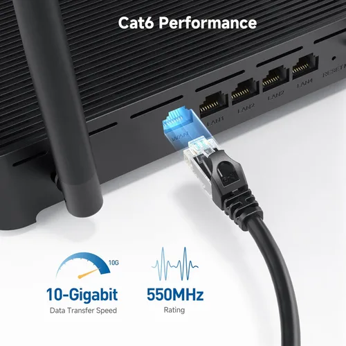 Vista 3 de Cable Matters Paquete de 10 cables Ethernet Cat 6 cortos sin enganches de 10 Gbps, cable Cat 6, cable Cat6, cable Ethernet, negro