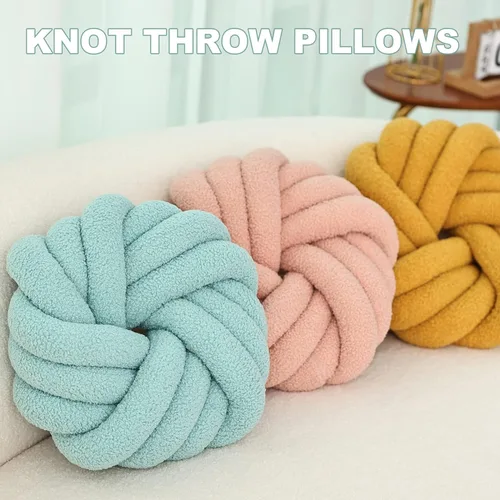 Vista 4 de XIAIJIA Almohada redonda negra suave con nudo, almohada de felpa con nudo para sofá, almohadas decorativas anudadas para cama, sala de estar