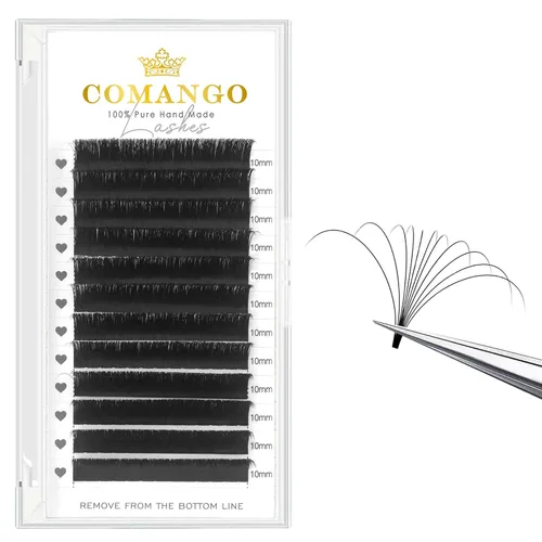 Vista 12 de CoMango Easy Fan - Extensiones de pestañas rizadas C/D de 0.05/0.003 in, pestañas de volumen que florecen automáticamente, color negro mate 2D-20D