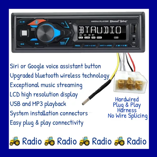 Vista 2 de Generic LS Tractor Radio 12V AM FM Bluetooth Streaming USB Fácil Instalar Conectar Arnés Sin Empalme de Cable Directo Plug & Play Estéreo Pesado