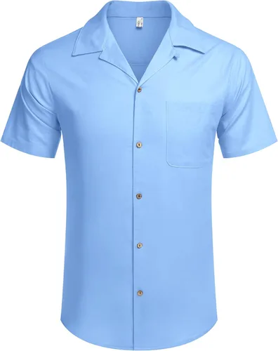 Vista 2 de COOFANDY - Camisas hawaianas de algodón y lino, florales, tropicales, con botones para hombre