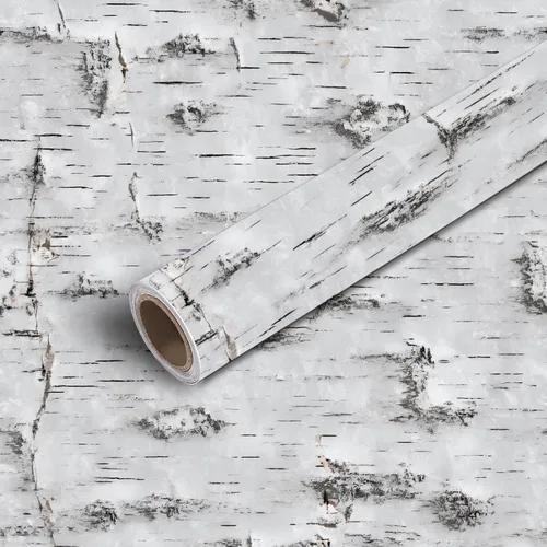 Vista 9 de Papel tapiz autoadhesivo de 17.7 x 118.1 pulgadas, textura de corteza de abedul blanco, nudos naturales, decoración de pared horizontal, papel