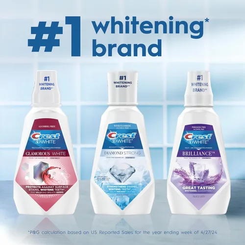 Vista 7 de Crest Enjuague Bucal/Colutorio, 3D White Brilliance Blanqueador, Sin Alcohol, Menta Limpia, 2x1L (33.8 fl oz)