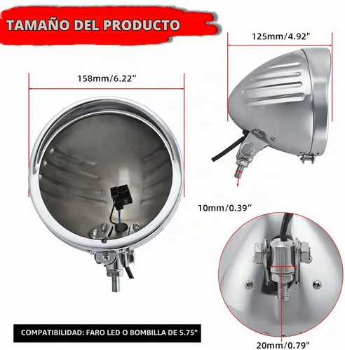 Vista 5 de FATECIM Faro delantero LED redondo de 5.75" para motocicleta con visera, 5 3/4 pulgadas, haz alto/bajo, DRL, lámpara frontal de montaje inferior
