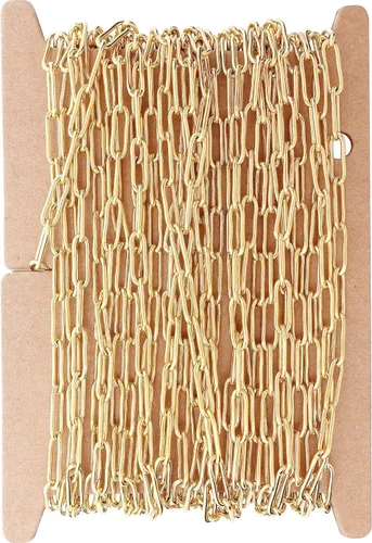 Vista 6 de THREENEST Cadenas de clip de papel de acero inoxidable de 16.4 pies de ancho y 2.5 mm, chapadas en oro real de 18 quilates, soldadas, cadena larga