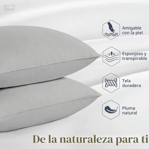 Vista 2 de puredown® Juego de 2 almohadas de plumas de ganso – Juego de 2 almohadas de plumas de ganso con funda 100% algodón, color gris 2-Gris