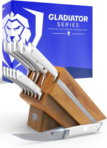 Vista 13 de Dalstrong Juego de Cuchillos con Bloque – 8 Piezas – Serie Gladiator – Cuchillo de Cocina Alemán de Acero con Alto Contenido de Carbono – Mangos
