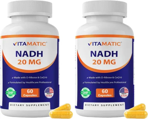 Vista 10 de Vitamatic NADH 20 mg con D-ribosa y CoQ10 - 60 cápsulas, dinucleótido de adenina B-nicotinamida, sin OMG, sin gluten