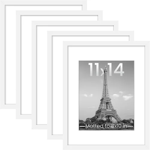 Vista 9 de upsimples 8x8 Picture Frame Set of 5, Display Pictures 4x4 with Mat or 8x8 Without, Wall Gallery Poster Frames, Black