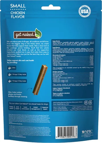 Vista 4 de Get Naked 1 bolsa de 6.2 onzas sin granos, palitos dentales para masticar para piel y abrigo, tamaño pequeño