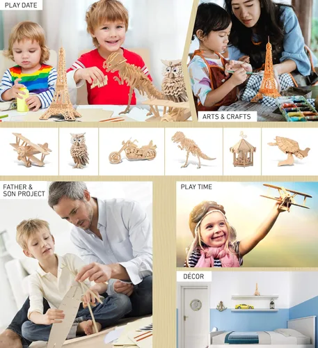 Vista 5 de Puzzled Rompecabezas 3D, torre Eiffel, kit de modelo de construcción de madera, divertido y educativo, juguete de madera para armar