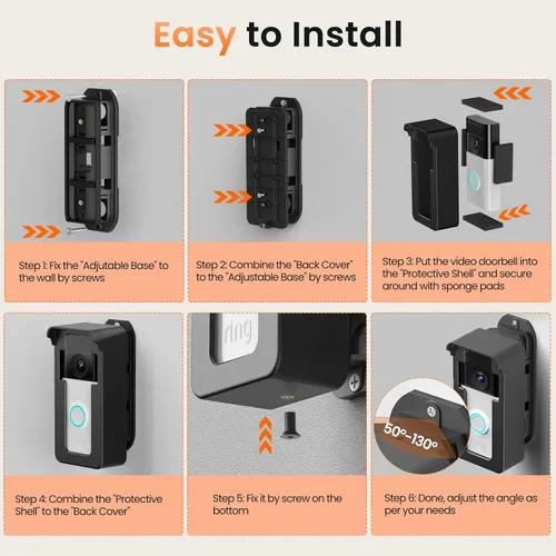 Vista 8 de Soporte para Timbre de Puerta Ring, Montura de Ángulo Antirrobo para Video Timbre para Apartamento con Ajustable de 50 a 130 Grados, Soporte