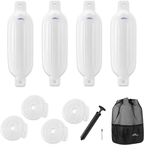 Vista 23 de Affordura Paquete de 4 Defensas de Barco Parachoques Defensas con 4 Cuerdas, Parachoques de Barco para Defensas de Barco Pontón Inflables