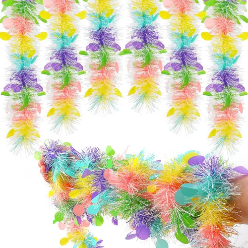CCINEE Guirnalda de oropel de Pascua de 33 pies, colorido torcido de oropel con confeti para colgar en primavera, decoración para puerta de