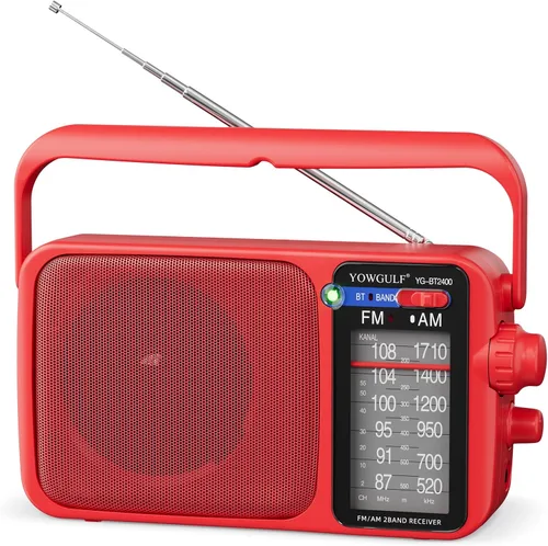 Vista 8 de Radio AM FM con la mejor recepción, transistor AM FM portátil Bluetooth, radio a batería o alimentación de CA, dial grande, conector