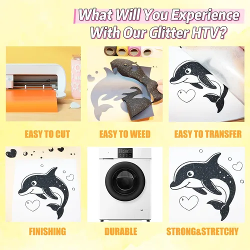 Vista 5 de Rollos de vinilo de transferencia de calor con purpurina negra, vinilo HTV de hierro negro de 12 pulgadas x 5 pies, vinilo para planchar