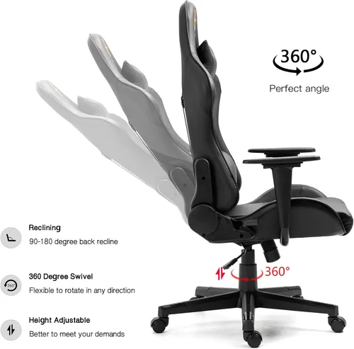 Vista 11 de Modern-Depo Black Virgo Zodiac - Silla de juegos con diseño ergonómico, giratorio y reclinable ajustable, capacidad de carga de 330 libras