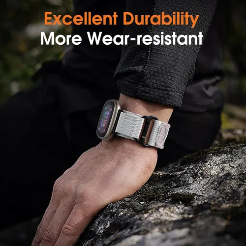Vista 7 de Bandletic Bandas tácticas resistentes compatibles con Fitbit Versa 4 bandas/Versa 3/Sense 2/Sense, correas deportivas de nailon militar suave y Gris