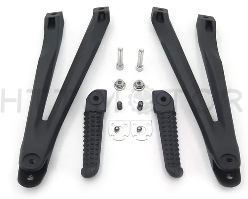 MT390-005-BK - Soporte de clavijas de pie de pasajero trasero negro plateado compatible con Yzf R1 2004-2008