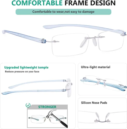 Vista 4 de Eyekepper - Gafas de lectura con lentes pequeños sin marco para hombres y mujeres