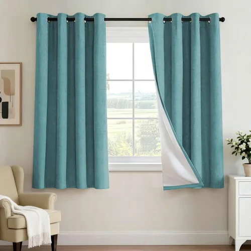 Vista 25 de H.VERSAILTEX Cortina 100% opaca para dormitorio, 63 pulgadas de largo, con ojales, cara de lino, bloqueo de luz completa, cortina para sala de Arena