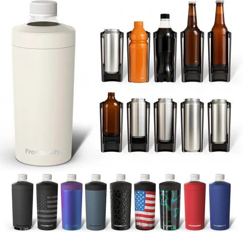 Vista 34 de Universal Buddy XL Can Cooler de Frost Buddy - Se adapta a latas y botellas de 12 onzas, 16 onzas, 20 onzas y 24 onzas - Mantén tus bebidas Azul bebé