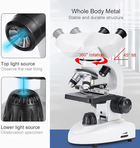 Vista 6 de Microscopios compuestos 6000X /10000 X /15000X / 20000X, microscopio biológico binocular, con soporte para teléfono móvil, se puede conectar a una