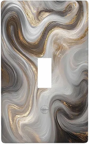 Vista 71 de Moslion Placa de pared basculante de mármol gris y marrón de 1 cuadrilla, arte de granito fluido, onda fluida, salida única, interruptor de luz