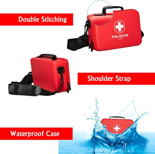 Vista 4 de Kit de primeros auxilios de primera calidad, resistente al agua con correas para el hombro para un fácil transporte, ideal para el hogar