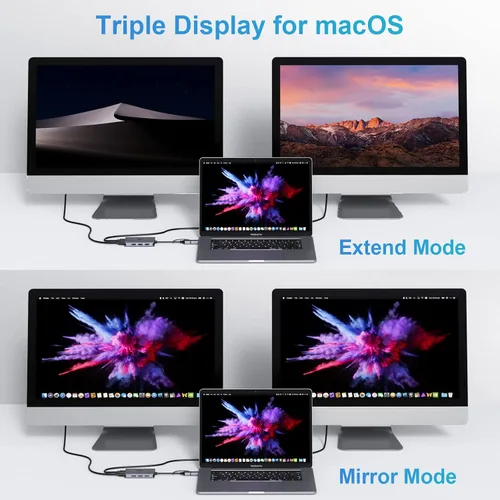 Vista 5 de LIONWEI Estación de acoplamiento USB 3.0 a Dual HDMI para Windows y macOS, Adaptador USB C Divisor de 2 Monitores para MacBook