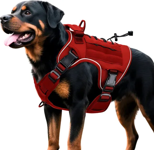 Vista 86 de Arnés táctico para perros grandes, chaleco reflectante ajustable sin tirones con sistema Molle, control de grado militar K9 para entrenamiento