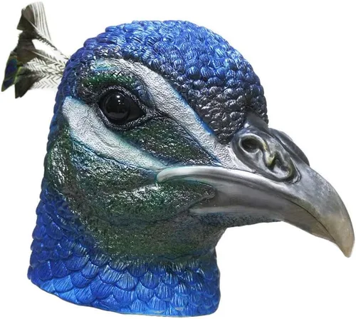 Máscara realista de látex de pájaro pavo real, disfraz de Halloween, fiesta de látex, máscara de cabeza de pájaro, multicolor, Multicolorido