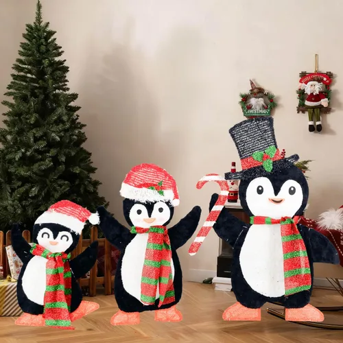 Vista 6 de Pingüino grande de 58 pulgadas, decoración navideña iluminada al aire libre para Navidad, Pascua, apilable, hecho a mano, figuras de pingüinos