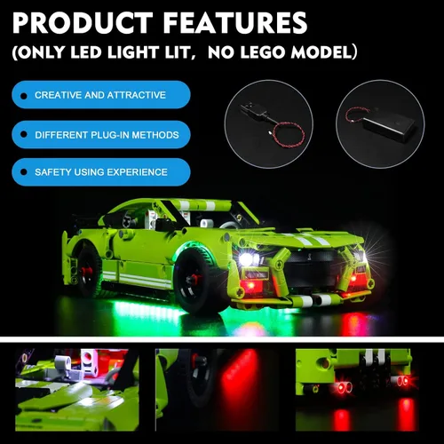 Vista 11 de VONADO Kit de luces LED compatible con Lego Technic Ford Mustang Shelby GT500 Drag Race Car - No incluye modelo de coche, kit de iluminación
